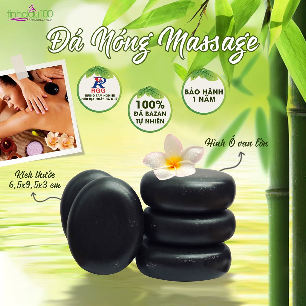 Đá nóng massage body viên ovan lớn 6.5x9.5x3cm, đá bazan tự nhiên đã được kiểm định. Bảo hành 01 năm Tinh Dầu 100 Shop