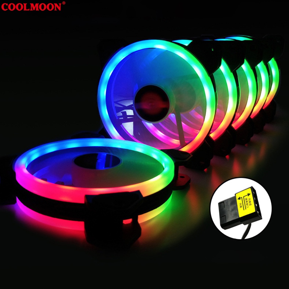 Quạt Tản Nhiệt, Fan Coolmoon V2 - Phiên bản LED RGB tự động đổi màu - Chân cắm Molex 4Pin