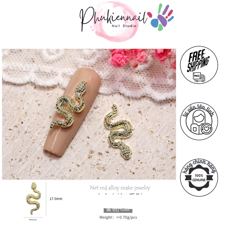 Charm hình con rắn xinh xắn trang trí nail