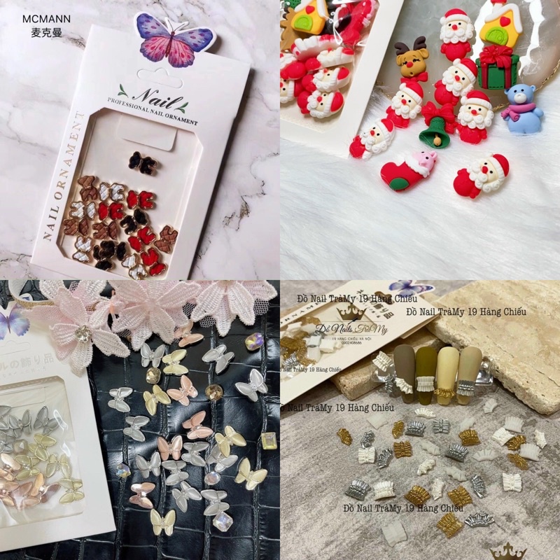 Charm noel, giáng sinh, nơ, gấu, bướm, phụ kiện móng nail