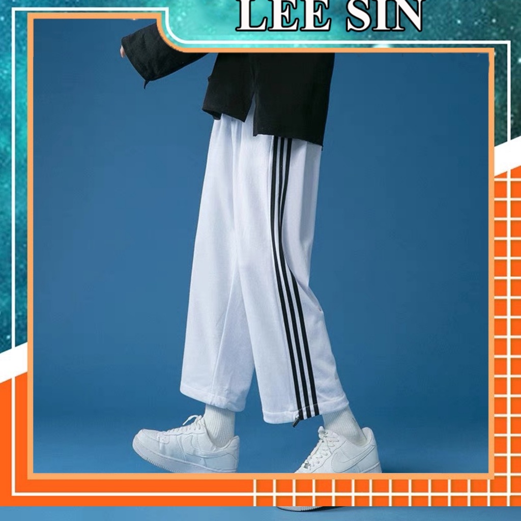 Quần jogger BÓ CHUN RÚT GẤU 3 SỌC thể thao unisex nam nữ ống rộng hiphop basic pants - Lee sin