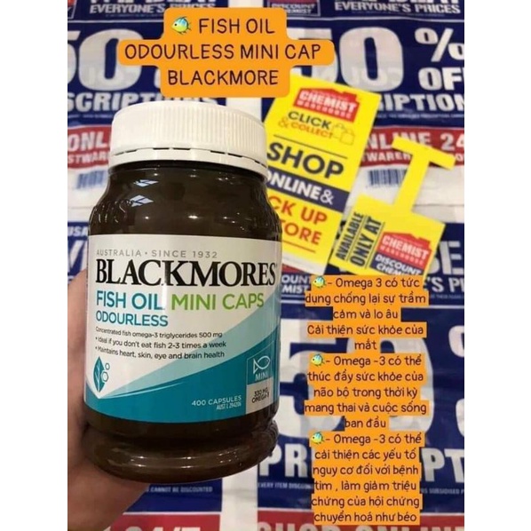 VIÊN DẦU CÁ FISH OIL MINI CAPS 400 VIÊN BLACKMORES