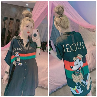 Váy lụa cổ đức, họa tiết chuột mickey