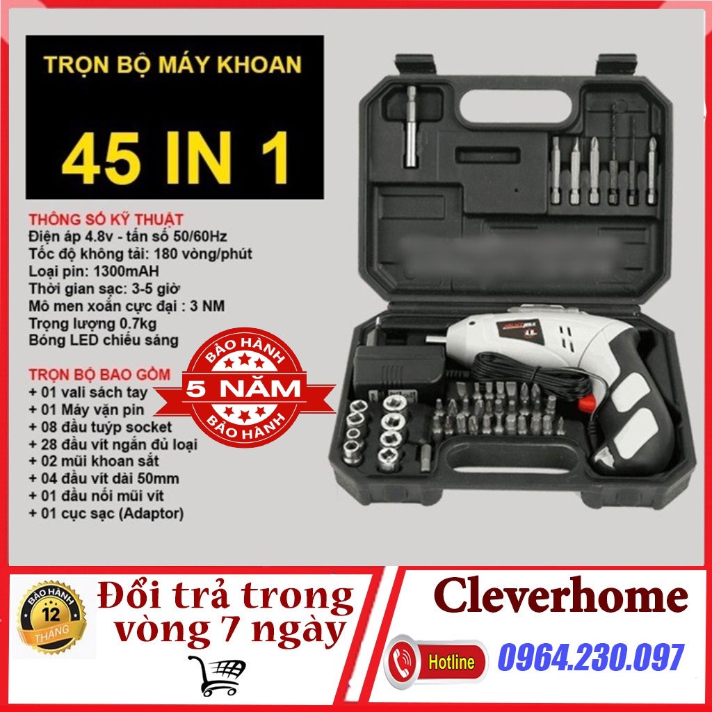 ⚡️ BH 5 Năm ⚡️ Bộ máy khoan và vặn ốc vít kèm 45 chi tiết có sạc tích điện JOUST MAX, Máy khoan cầm tay không dây