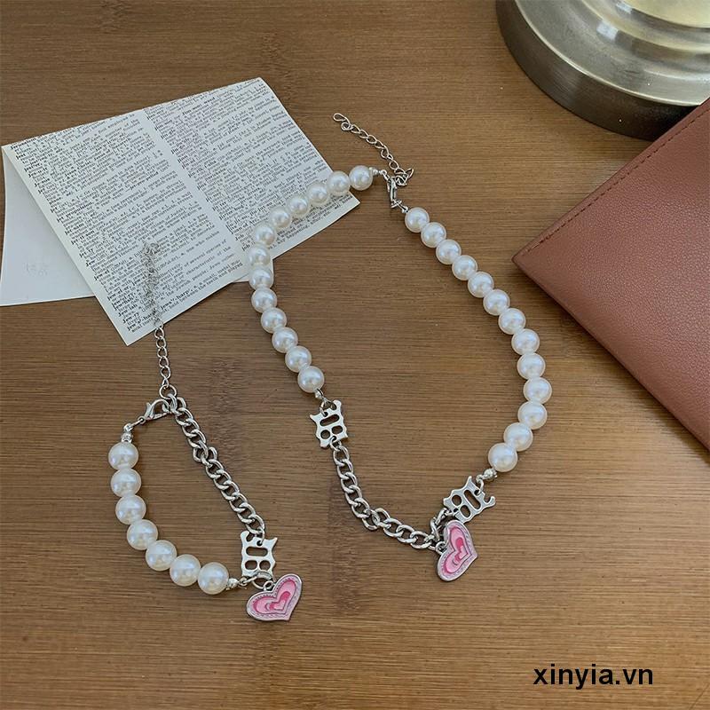 Vòng tay kim loại mặt hình trái tim phong cách hip hop thời trang Hàn Quốc cho nữ