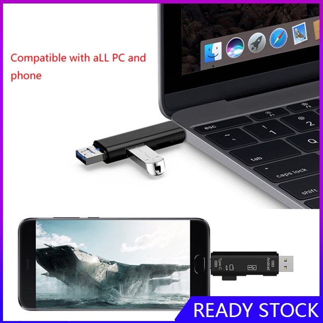 FL【COD Ready】5 in 1 USB 2.0 Type C / USB / Micro USB SD TF Memory Card Reader OTG Adapter