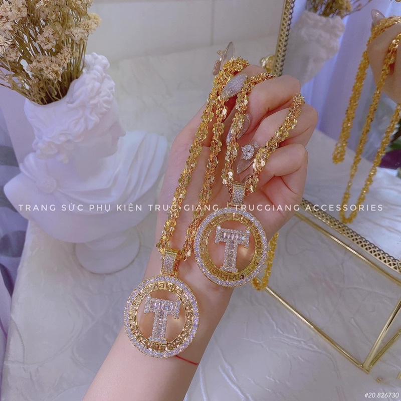 Dây chuyền xoắn bư.ớm mặt chữ T mạ vàng xi bạch kim