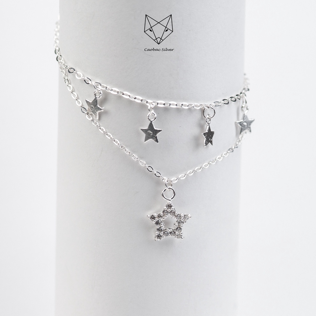 Lắc Chân Bạc Ta Cao Cấp CaoBac Silver Hai Sợi Sao Đá Đáng Yêu Cho Nữ