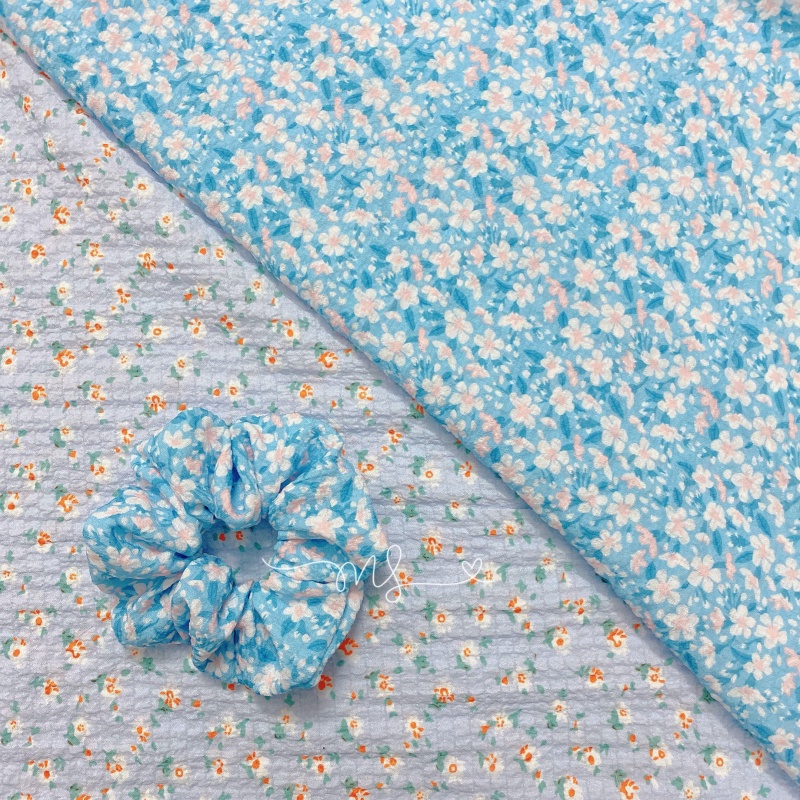 Dây Buộc Tóc Scrunchies  Vải Đũi Xốp Hoa Nhí N10