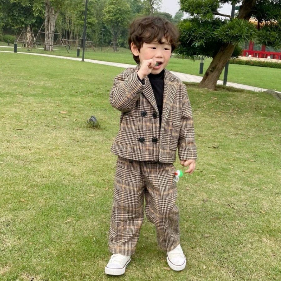 Bộ vest dạ kẻ phong cách cho bé trai 1 2 3 4 5 6 7 8 9 10 tuổi - Beekidsmemory