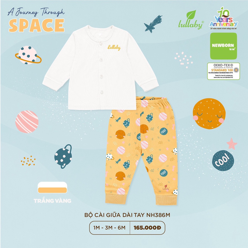 [ LULLABY ] Bộ quần áo cài giữa dài tay cho bé từ sơ sinh đến 6 tháng NH386M