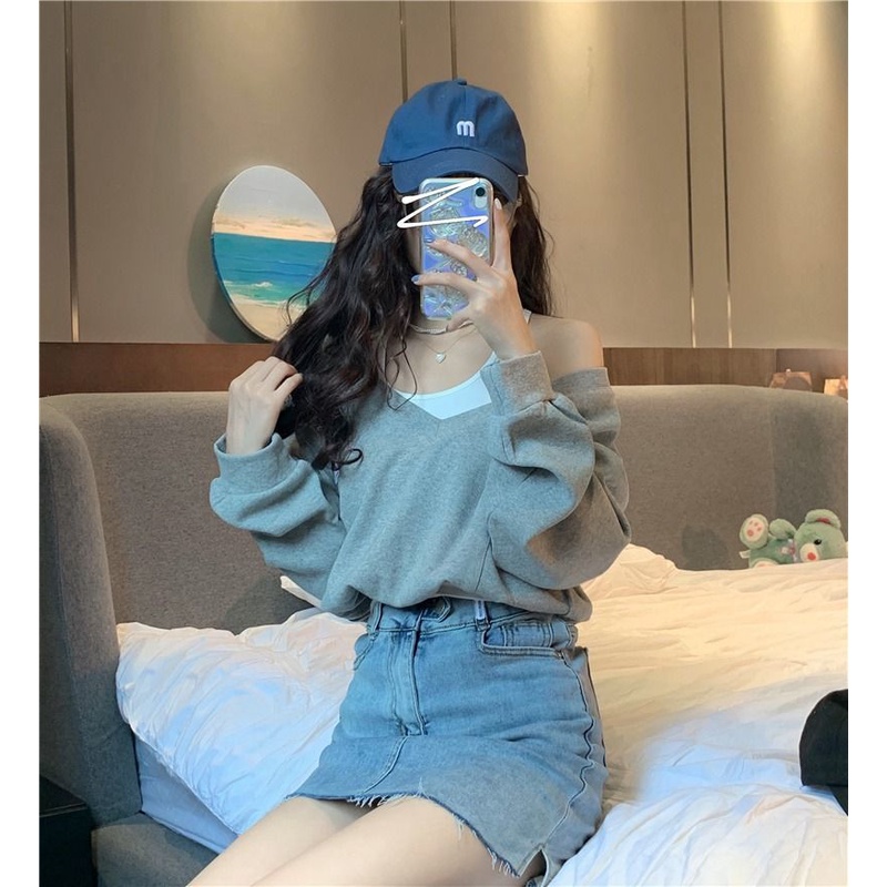 COZOK Set Áo Trễ Vai Dài Tay + Áo Khoác Ngoài Thời Trang Dành Cho Nữ