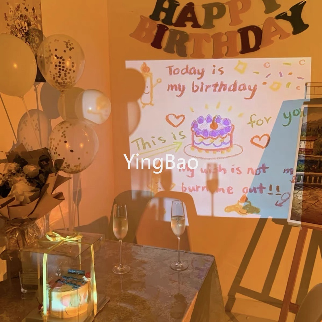 Đèn Chiếu Happy Birthday size Nhỏ Di Động Áo Thun Dài Tay Phong Cách Hàn Quốc