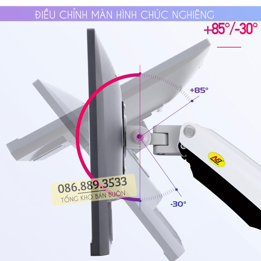 Giá Treo Hai Màn Hình NB F195A 22 - 32 Inch - Giá Treo Màn Hình Kép F195A - Tải Trọng 8Kg - Xoay 360 Độ