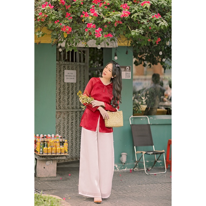 Sumire Store Quần Áo dài organza dây kéo ống rộng Vân Chi - 07 màu