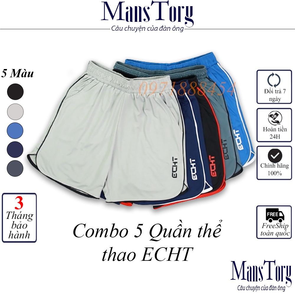Quần Short đùi thể thao nam ECHT tập Gym, thể thao, Chất liệu Co Giãn Thun trơn Cotton Thái 100%
