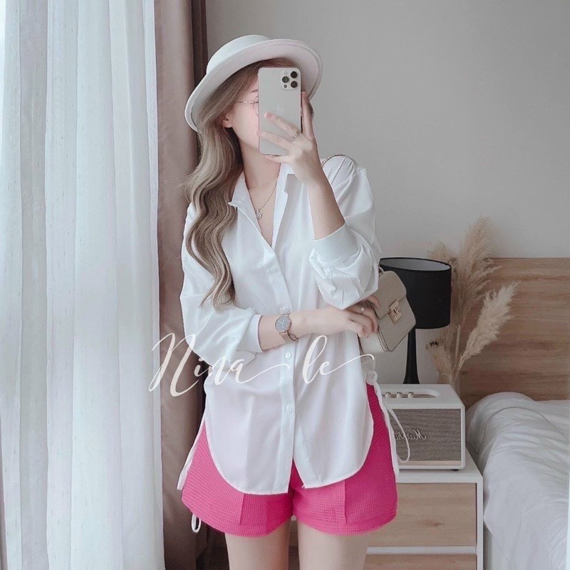 Áo sơ mi rút dây eo tay dài form rộng kiểu dấu quần, Áo sơmi nữ phông rộng đủ màu siêu xinh có hình thật