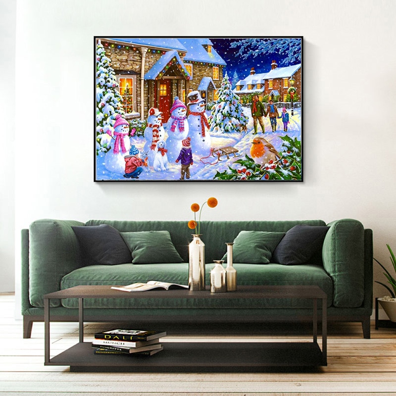 Tranh đính đá 5D họa tiết phong cảnh mùa đông trang trí nhà cửa 40x30cm | BigBuy360 - bigbuy360.vn