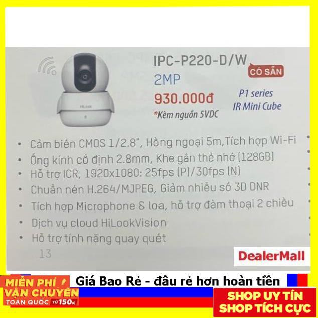 CAMERA IP WIFI HiLook IPC-P220-D/W QUAY 360 (TƯƠNG TỰ C6N sài chung đc)