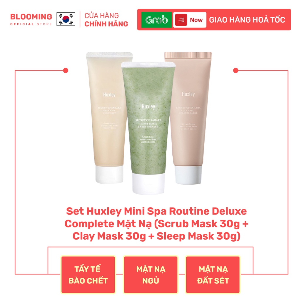 Set Huxley Mini Spa Routine Deluxe Complete Mặt Nạ (Scrub Mask 30g + Clay Mask 30g + Sleep Mask 30g)