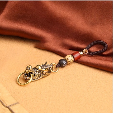 Móc khóa đồng thau vòng đeo tượng hình đầu rồng may mắn độc lạ phong cách bền bỉ đẹp 4H
