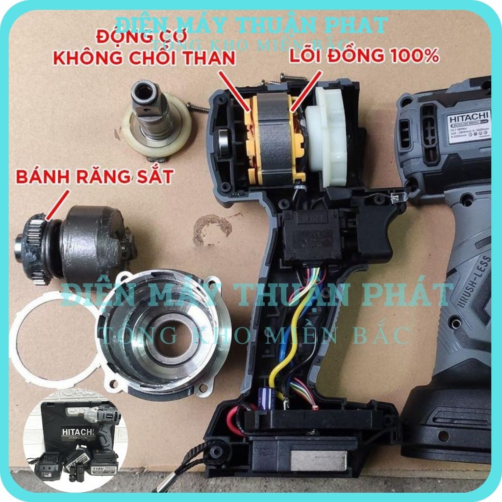 Máy bắn vặn vít siết bulong ốc vít HITACHI 118V cầm tay mini giá rẻ 100% đồng KHÔNG CHỔI THAN Pin 10 Cell