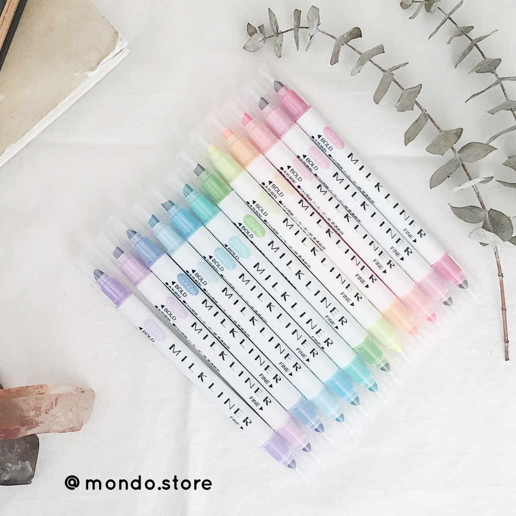 Set 12 Bút Highlight Đánh Dấu Milkliner 2 Đầu
