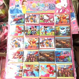 Vỉ 20 chiếc ví giấy bóng trẻ em 1 ngăn in cúc ( các mẫu khác nhau)