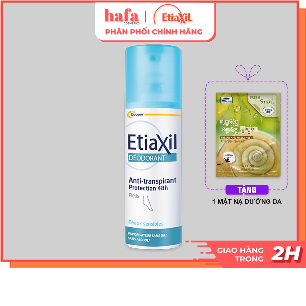 Xịt Khử Mùi Giảm Mồ Hôi Chân Etiaxil Déodorant Anti-Transpirant 48h Pieds 100ml + tặng 1 mặt nạ 3w clinic