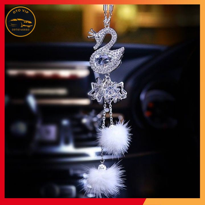 Khánh treo gương xe ô tô thiên nga dây bông trang trí xế yêu lung linh