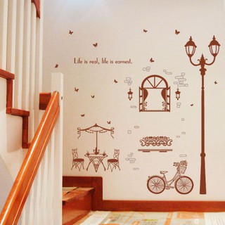 Hình dán tường Decal trang trí phòng khách, quán cafe, spa ... Tranh Cột đèn nâu phong cảnh Paris - DKN059