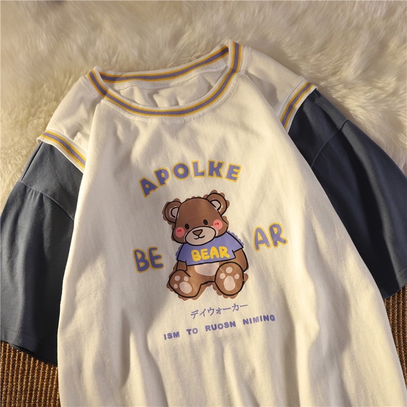 Áo thun raplang bóng rổ in gấu bear tay lỡ form rộng