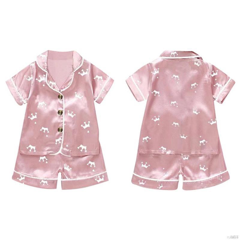 Bộ Đồ Ngủ Pijama Bằng Lụa Satin In Họa Tiết Vương Miện Cho Bé