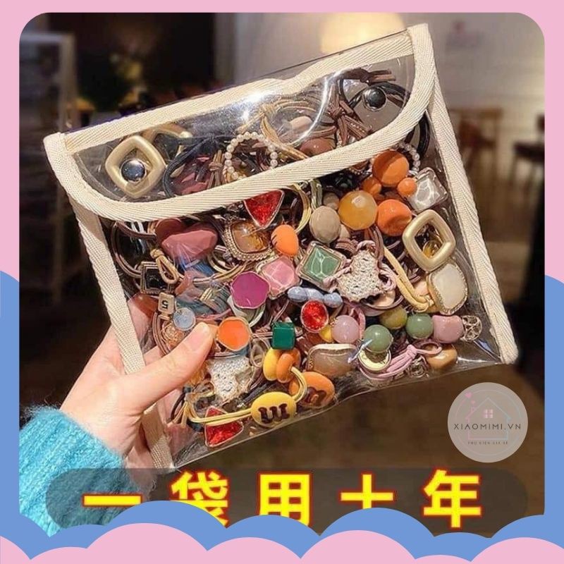 Dây buộc tóc, Chun buộc tóc kute Hàn Quốc set 20 chun đựng bằng túi nhựa XIAOMIMI PVN17493