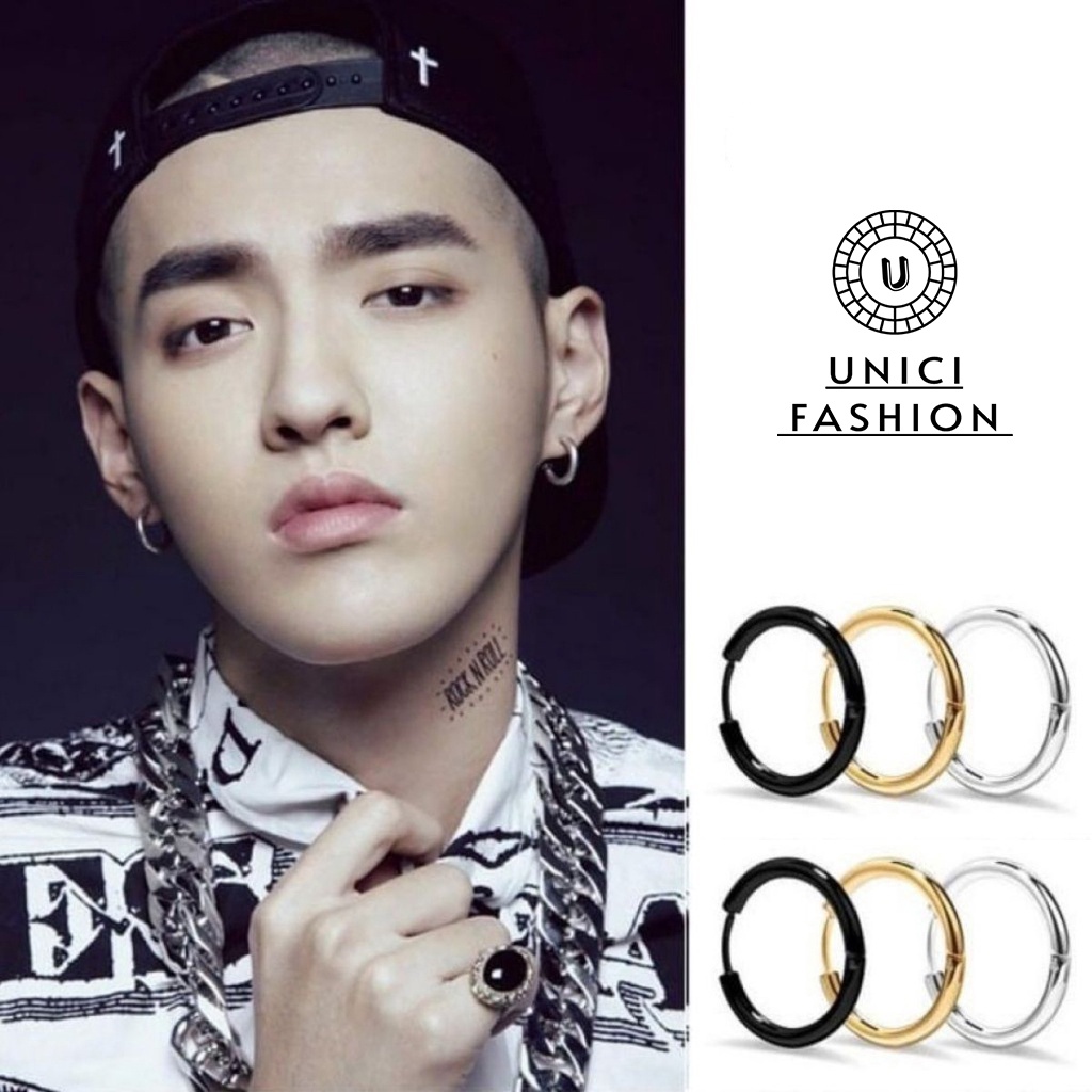 Khuyên tai tròn titan UNICI mạ Bạc - khuyên tai nam G-Dragon- bông tai cực chất trẻ trung, thời thượng