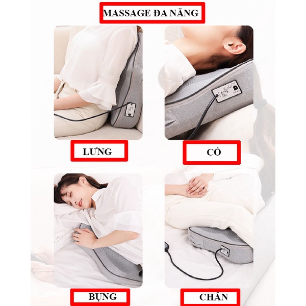 Gối Massage Lưng Vai Gáy 8 Bi Hồng Ngoại Công Nghệ Nhật Bản - Bảo Hành 12 Tháng