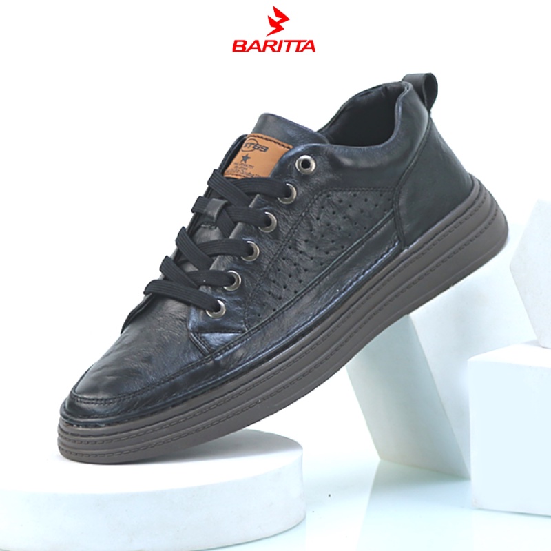 Giày sneaker nam BARITTA da bò nguyên tấm đế cao su đúc tăng chiều cao 3.5 cm , 2 màu ( nâu - đen )- BOMBUS