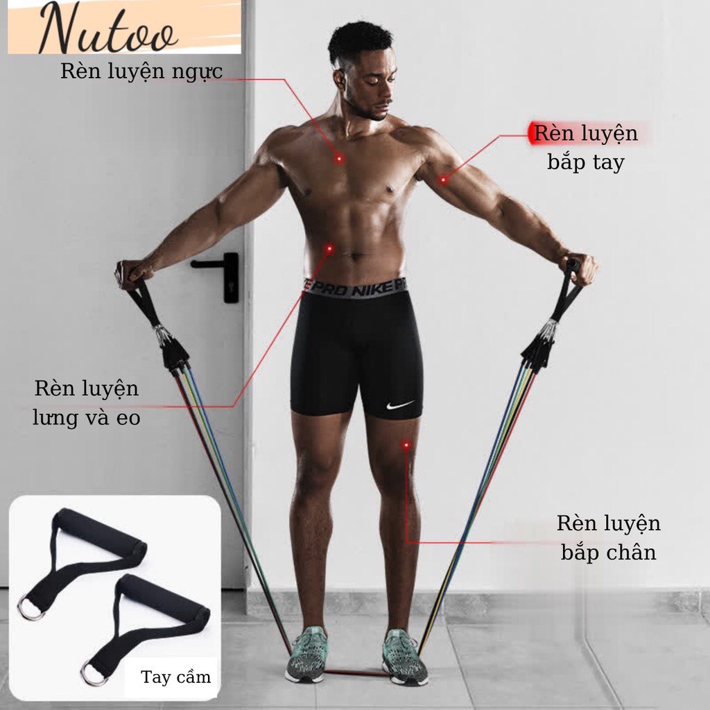 Dây ngũ sắc tập gym Nutoo đa năng tại nhà, bộ 5 dây ngũ sắc tập gym giúp tăng cơ hiệu quả