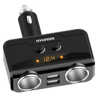 Chia tẩu sạc ô tô Hyundai 2 cổng 2 usb hiển thị điện áp