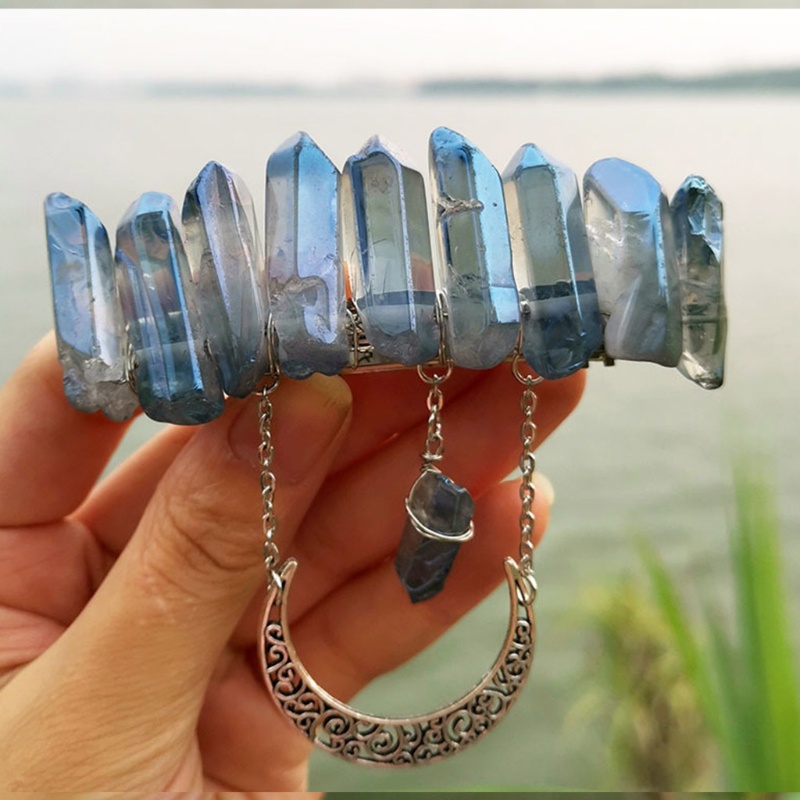 Kẹp Tóc Đính Đá Pha Lê / Mặt Trăng / Đá Thạch Anh Tự Nhiên Nhiều Màu Phong Cách Pháp Cổ Điển