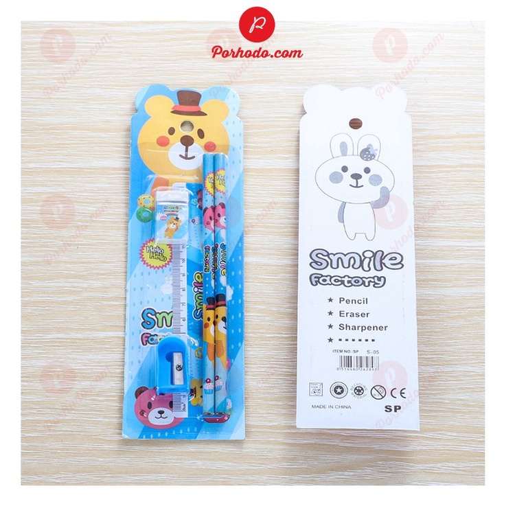Set 5 dụng cụ học tập dễ thương dùng làm quà tặng cho bé gồm 2 bút chì+ thước + gôm + gọt chì VP2101208