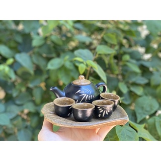  Bộ Ấm Chén Mini Pha Trà Sen Hoạ Tiết Khắc Trúc Ấm Chén Trưng Bày Thờ Cúng Gốm Sứ Bát Tràng Cao Cấp 