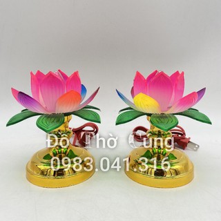 Đèn thờ hoa sen cánh nhựa nhiều màu thắp điện