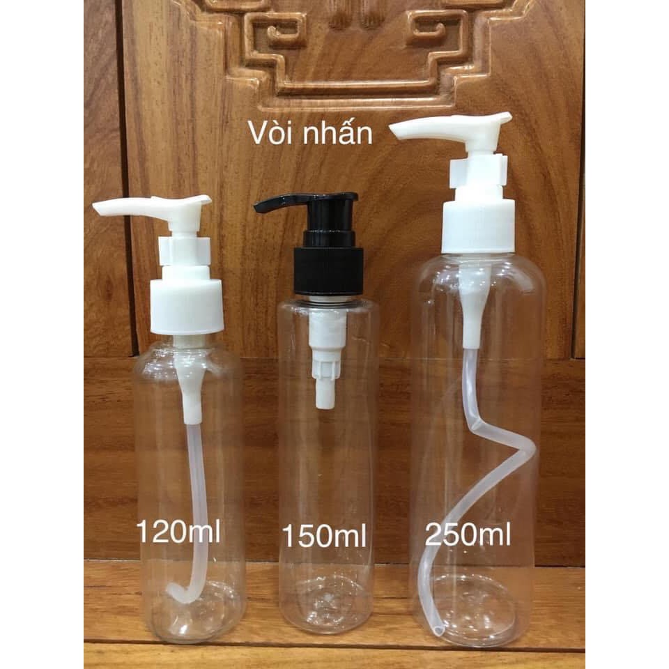 CHAI CHIẾT MỸ PHẨM VÒI NHẤN 150ML/ 250ml  - CHAI PET VÒI NHẤN TRONG SUỐT 150ML- CHAI NHỰA VÒI NHẤN / Xịt sương / nắp bật