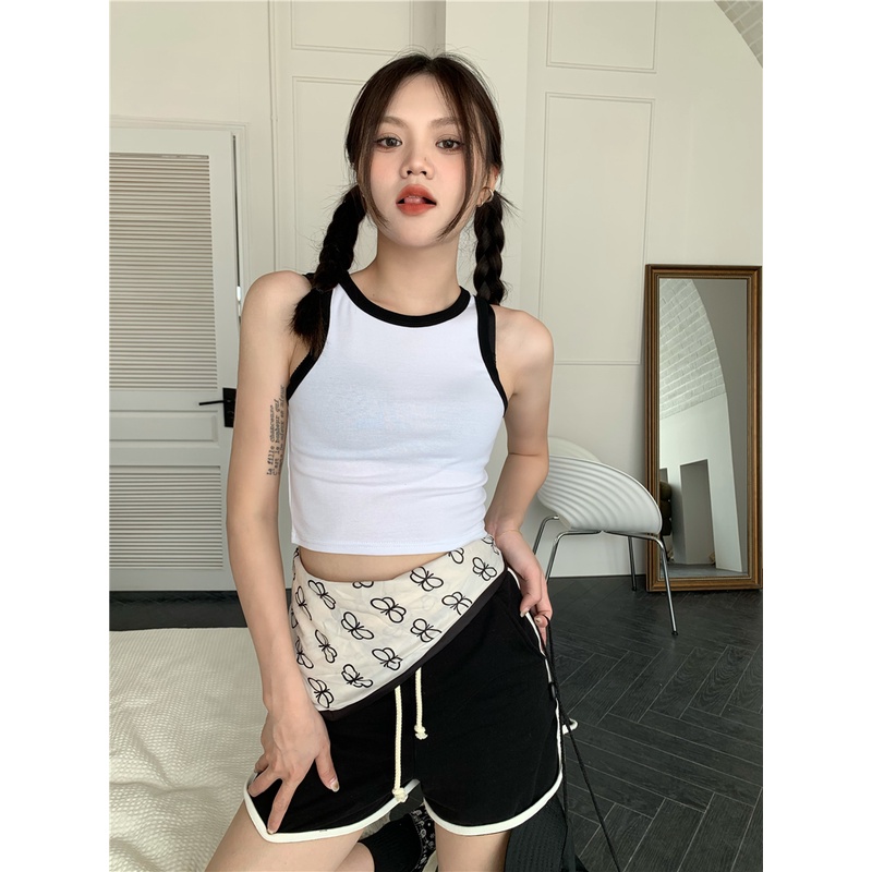 Áo Không Tay Phối Màu Tương Phản Phong Cách retro Mỹ