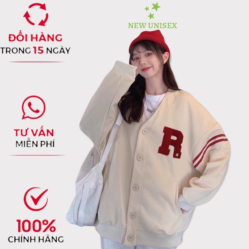 Áo Khoác Cadigan Nữ Nút Cài Phối Logo R Đáng IU Form Rộng Che Nắng Chắn Gió Mặc Thích Hợp 4 Mùa [NEW UNISEX]
