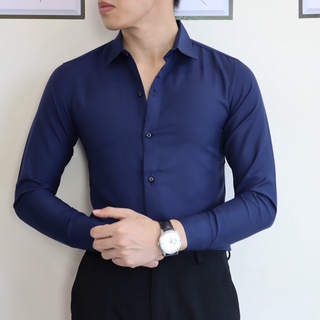Áo sơ mi nam dài tay form ôm trơn vải lụa mềm mát Áo sơ mi unisex phong cách giới trẻ