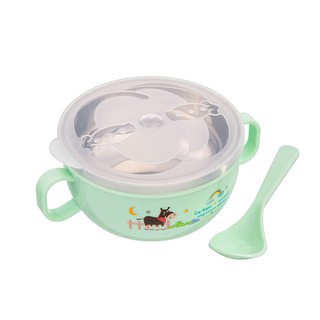 Bát Ăn Dặm BABUU Inox 2 lớp Cách Nhiệt Cho Bé Có Tay Cầm Nắp Đậy Kèm Thìa Muỗng.