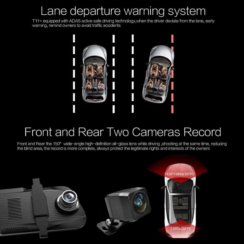 Anytek T11+ 9.66 Inch IPS Touch Rearview Mirror DVR Camera 1080p 720p Dual Lens Dash Cam Driving | BigBuy360 - bigbuy360.vn