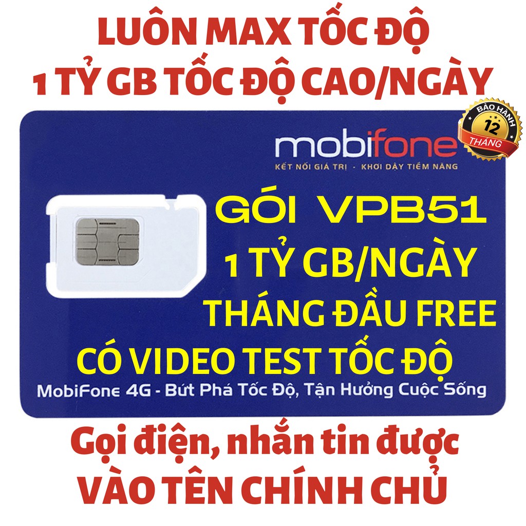 SIM MOBIFONE 4G VPB51 | 1000 PHÚT MIỄN PHÍ |1 TỶ GB 1 NGÀY